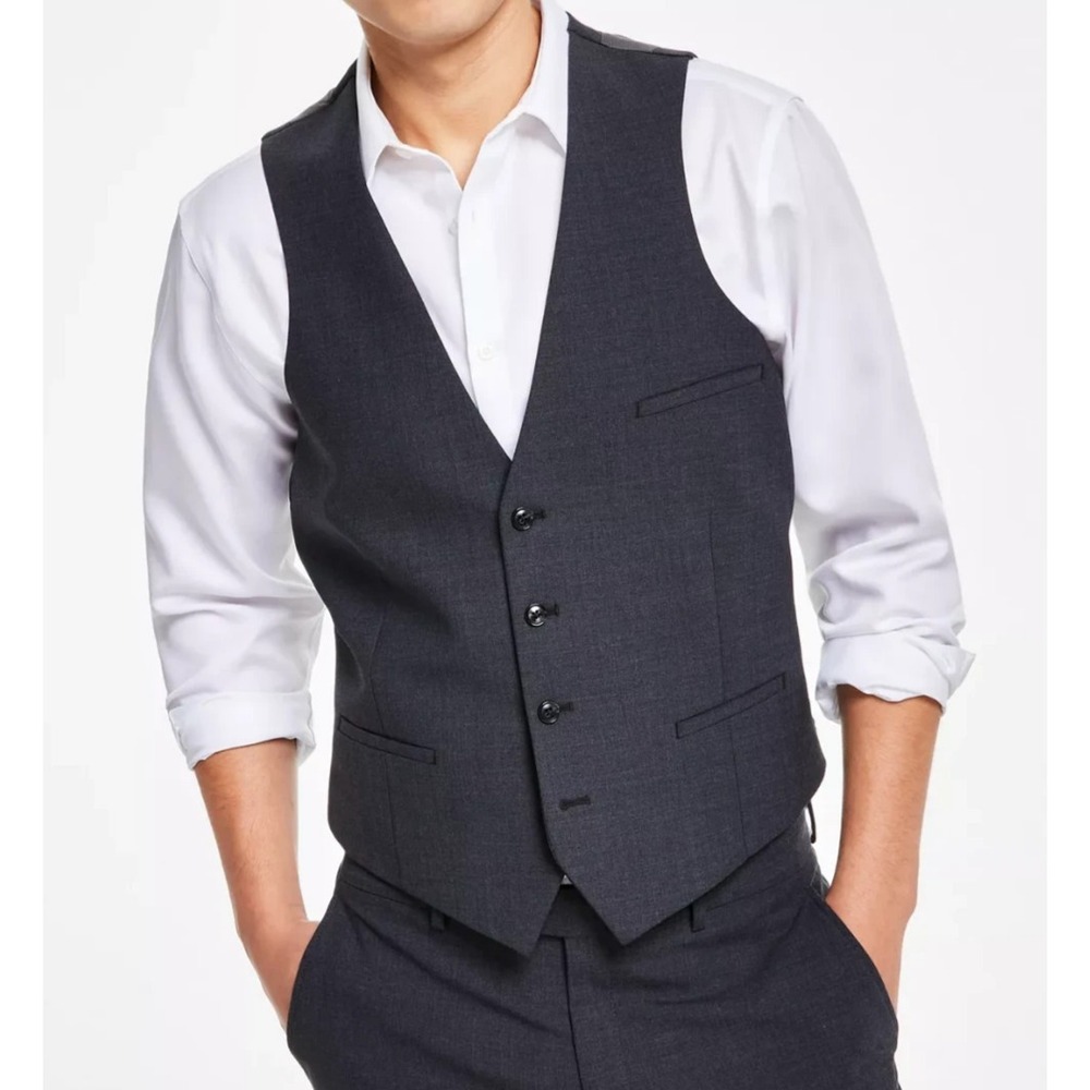 Bar III Men's Slim-Fit Wool Suit Vest Charcoal Size Medium